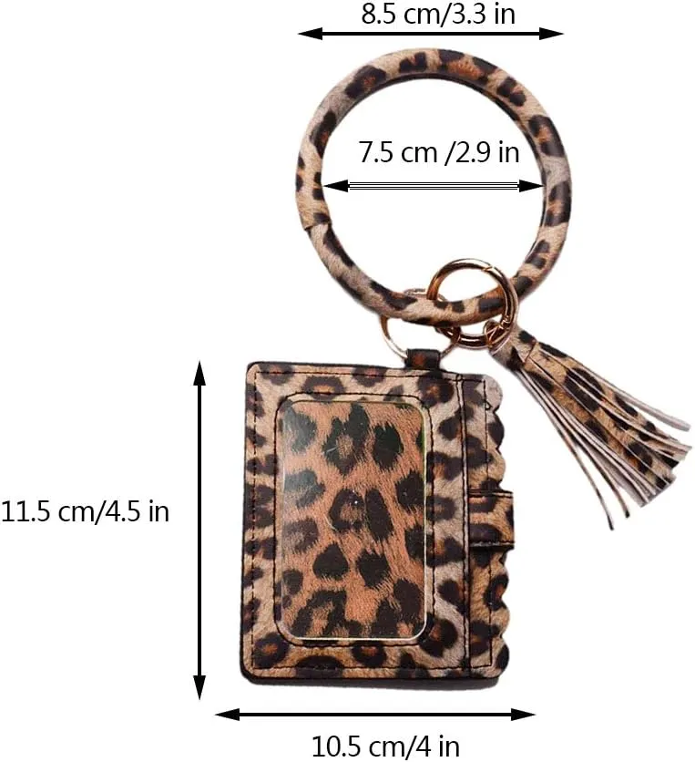 Bangle Keychain Keyring Bracelet Women Round Tassel Faux Leather Key Ring With Wallet Purse Wristlet Card Holder