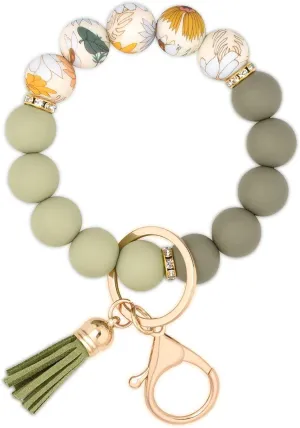 BAOSIWA Silicone Beaded Keychain Wristlet Key Ring Bracelet Cute Car Key Chain Holder for Women Girls