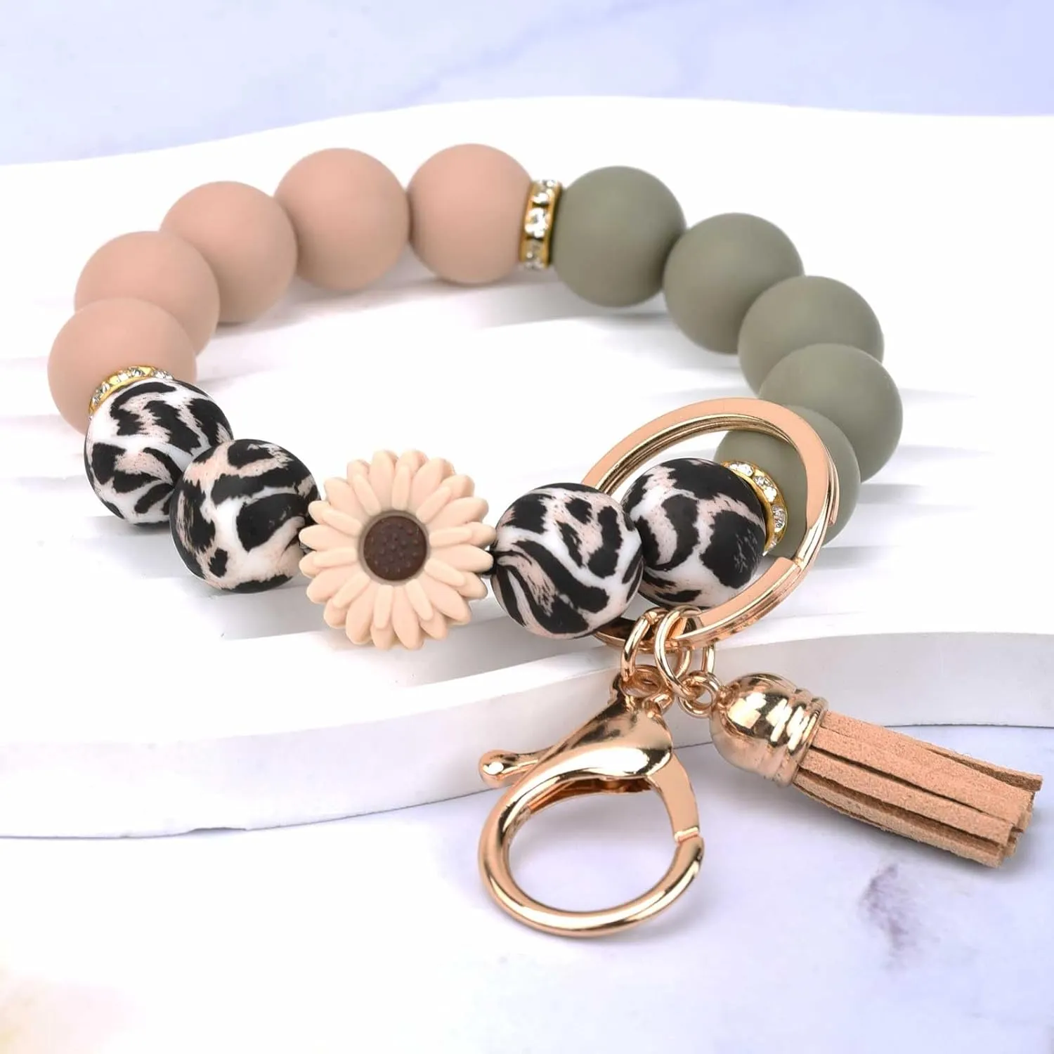 BAOSIWA Silicone Beaded Keychain Wristlet Key Ring Bracelet Cute Car Key Chain Holder for Women Girls