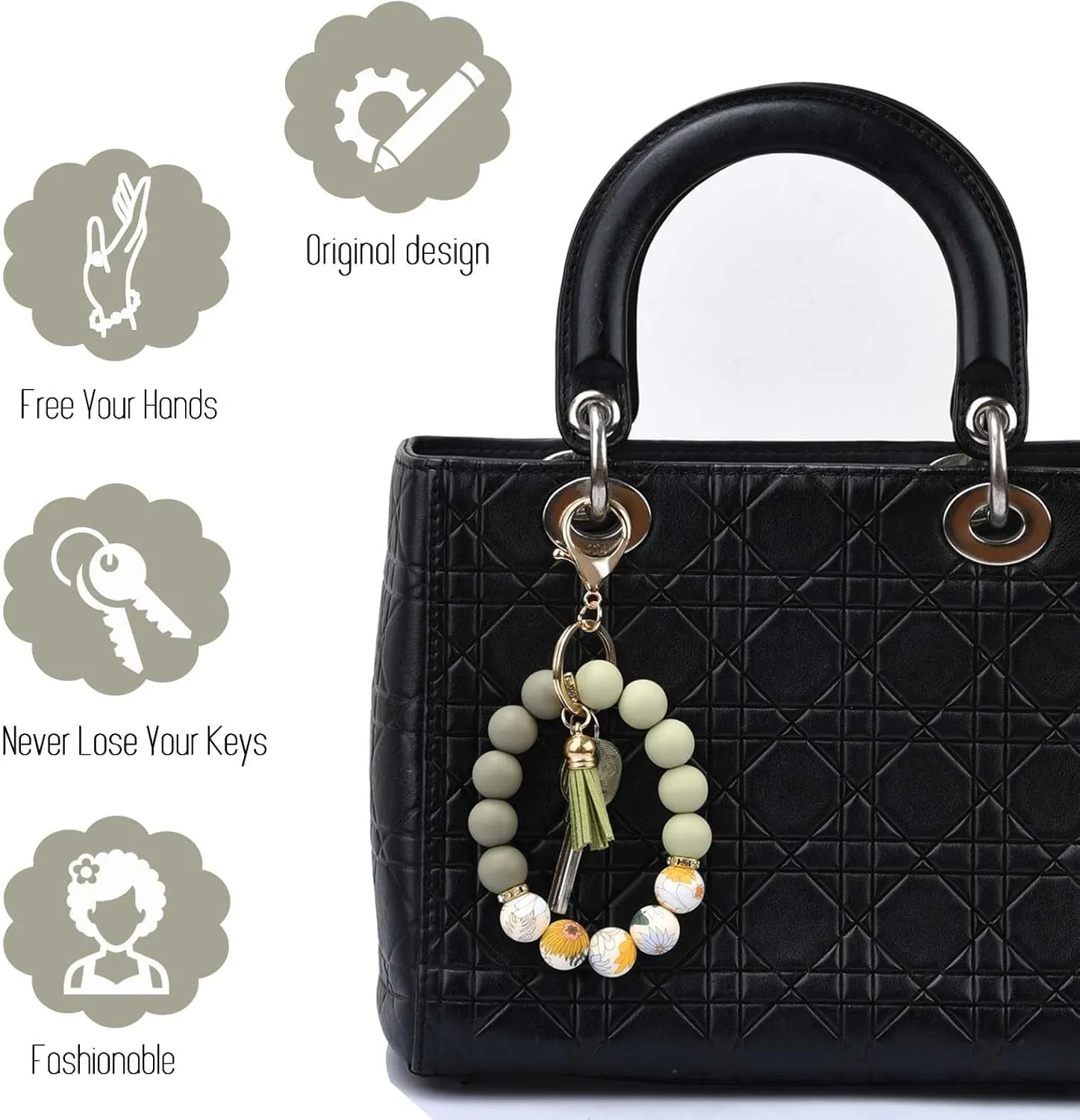 BAOSIWA Silicone Beaded Keychain Wristlet Key Ring Bracelet Cute Car Key Chain Holder for Women Girls