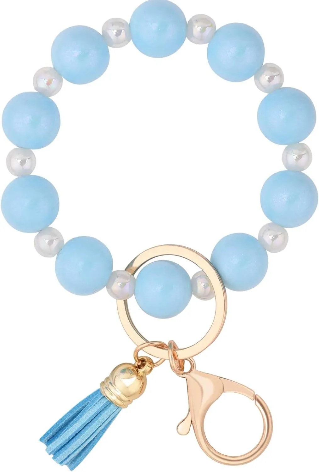 BAOSIWA Silicone Beaded Keychain Wristlet Key Ring Bracelet Cute Car Key Chain Holder with Acrylic Beads for Women Girls