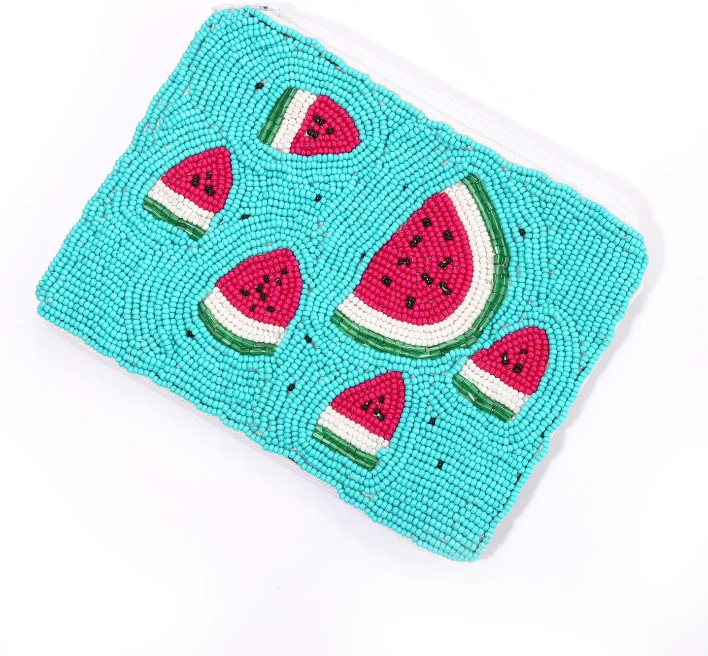 Beaded Coin Purse Pouch Summer Sunshine Watermelon Fruit Coin Purse Handmade Small Change Purse Wallet with Zippers Summer Beach Accessories Gifts (Watermelon A)
