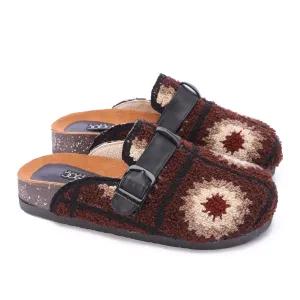 Boho Knit Buckle Clogs-Brown