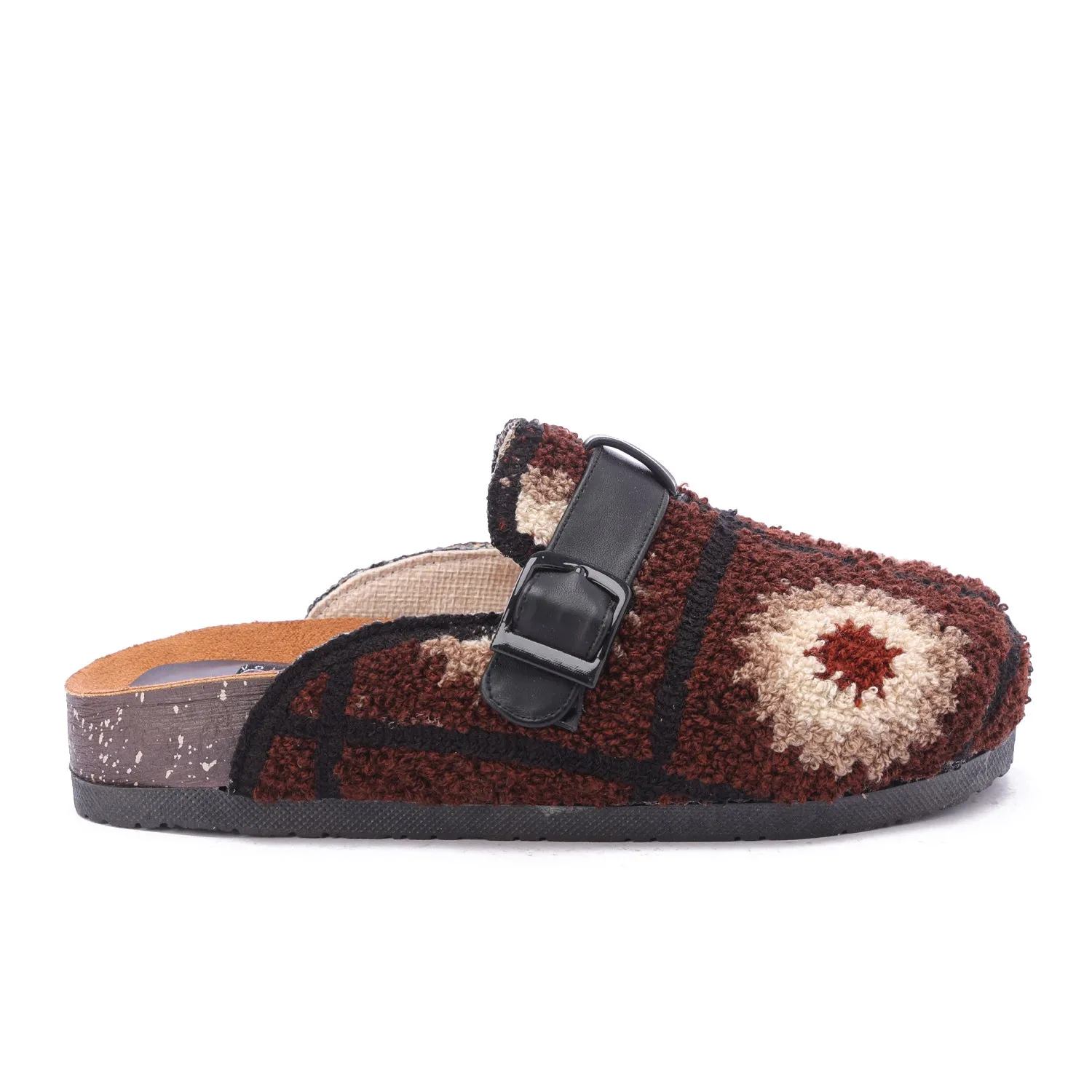 Boho Knit Buckle Clogs-Brown