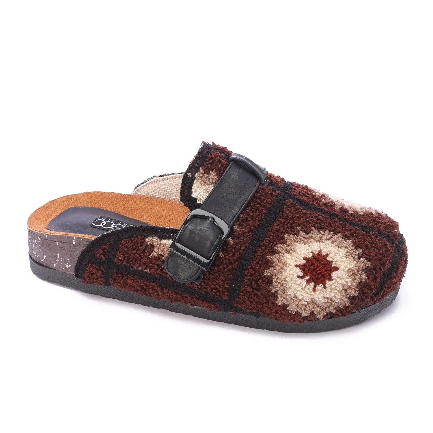 Boho Knit Buckle Clogs-Brown
