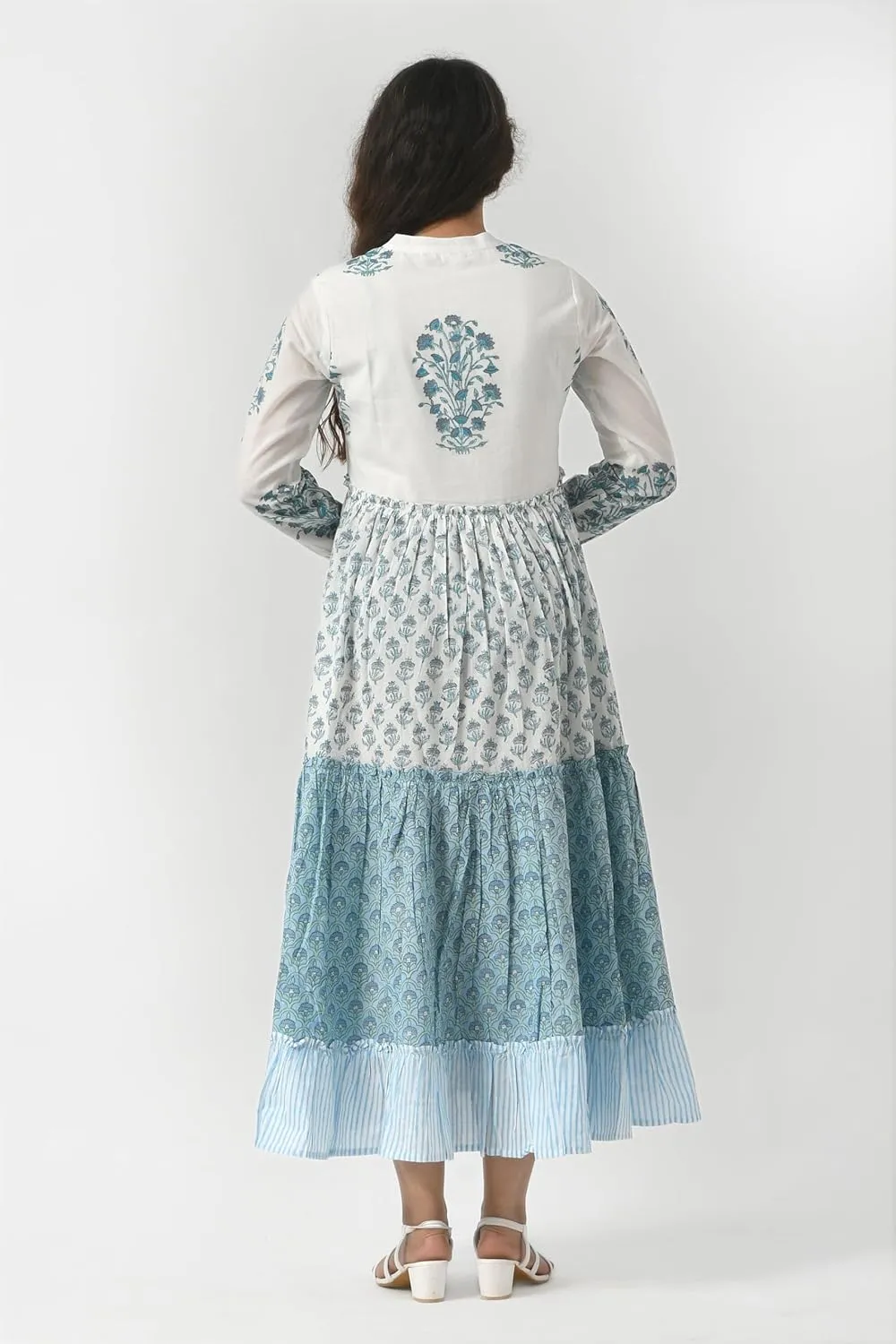 Boho Maxi Dress for Women Tiered Cotton Long Gown with Pockets Full Sleeve Button Down Ruffle Dress