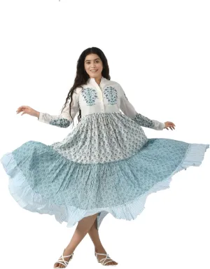 Boho Maxi Dress for Women Tiered Cotton Long Gown with Pockets Full Sleeve Button Down Ruffle Dress