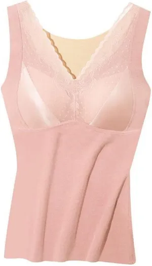 Built In Bra Padded Tank Tops for Women Winter Thermal Removable Pad V Neck Vest Slim Fit Undershirt