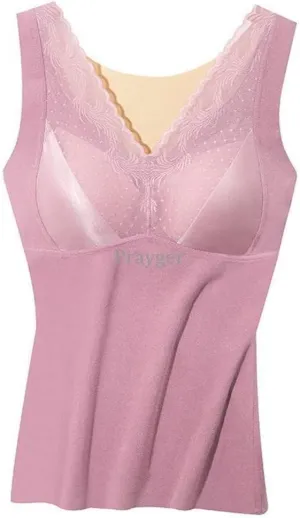 Built In Bra Padded Tank Tops for Women Winter Thermal Removable Pad V Neck Vest Slim Fit Undershirt