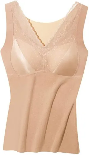 Built In Bra Padded Tank Tops for Women Winter Thermal Removable Pad V Neck Vest Slim Fit Undershirt