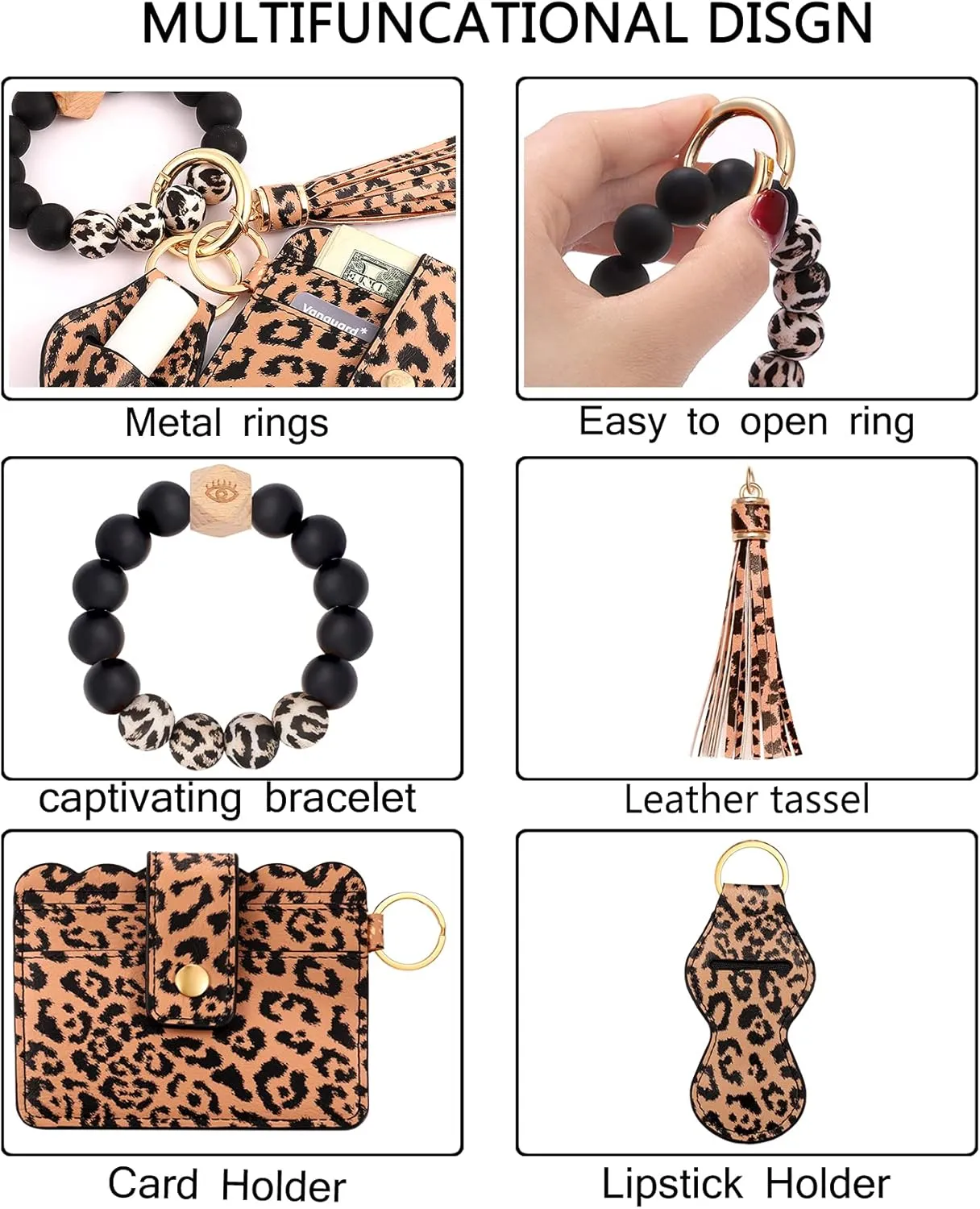 BVGA Wristlet Keychain Bracelet Wallet, Silicone Bead keyring Bangle for Women