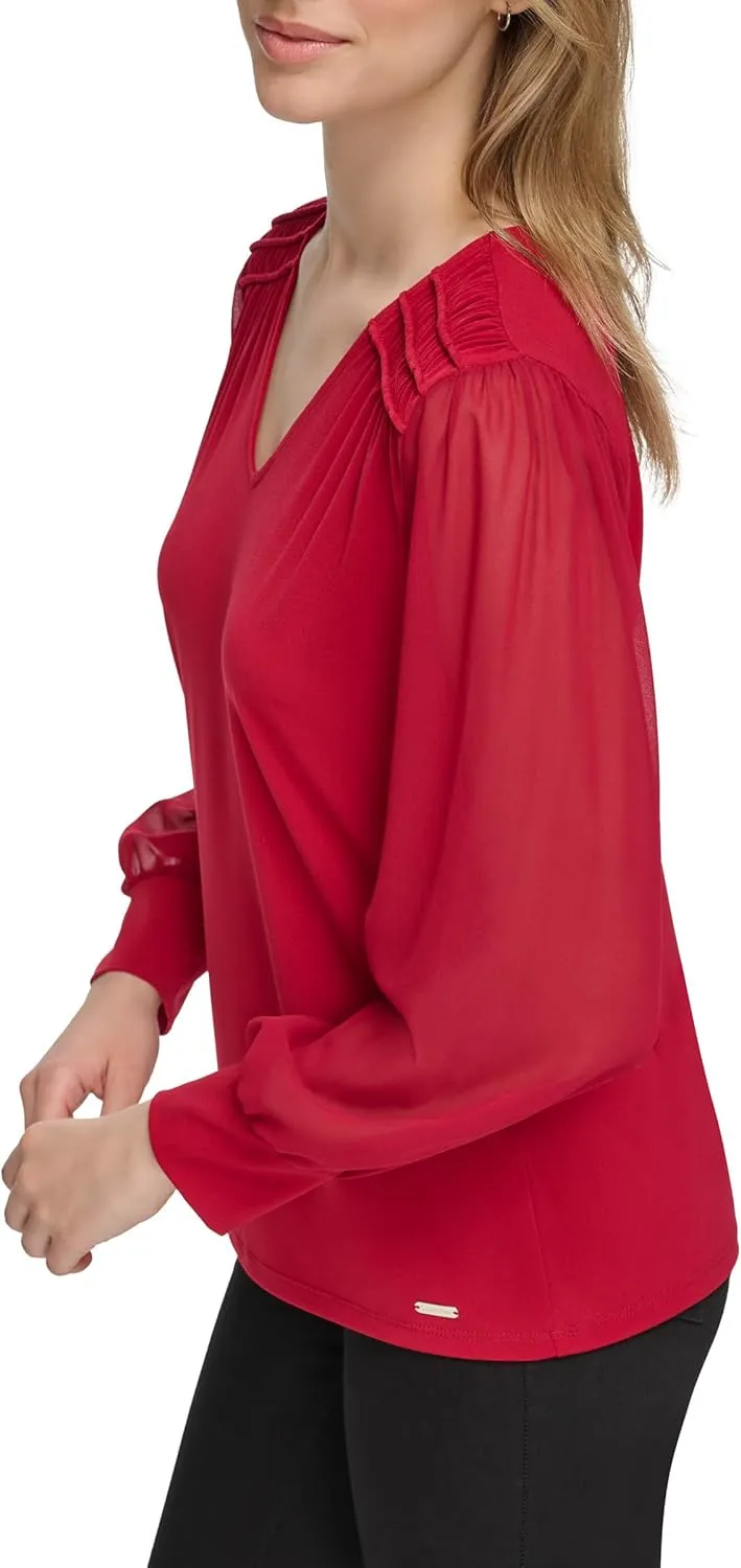 Calvin Klein Women's V Neck Knit Long Sleeve