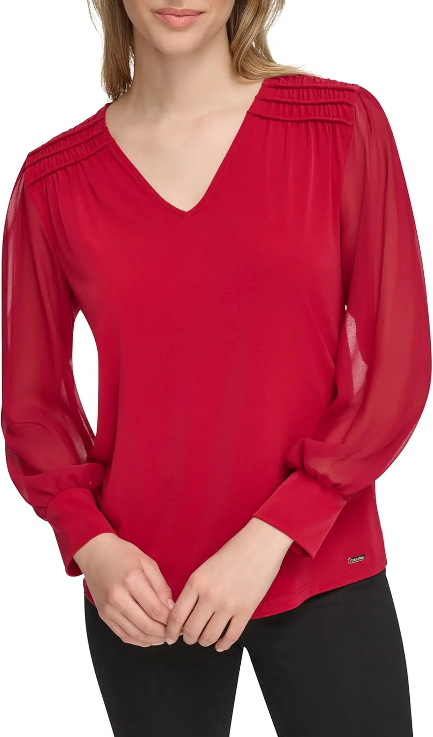 Calvin Klein Women's V Neck Knit Long Sleeve