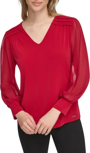 Calvin Klein Women's V Neck Knit Long Sleeve