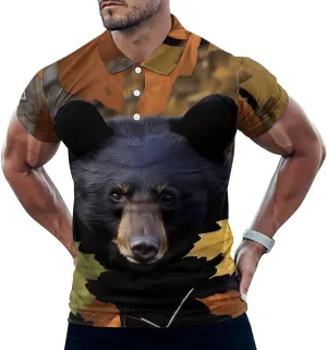 Camouflage Ca-mo Bear Mens Short Sleeve Polo Shirts Straight Sports Golf Tennis T-Shirt Quick Dry Long Top