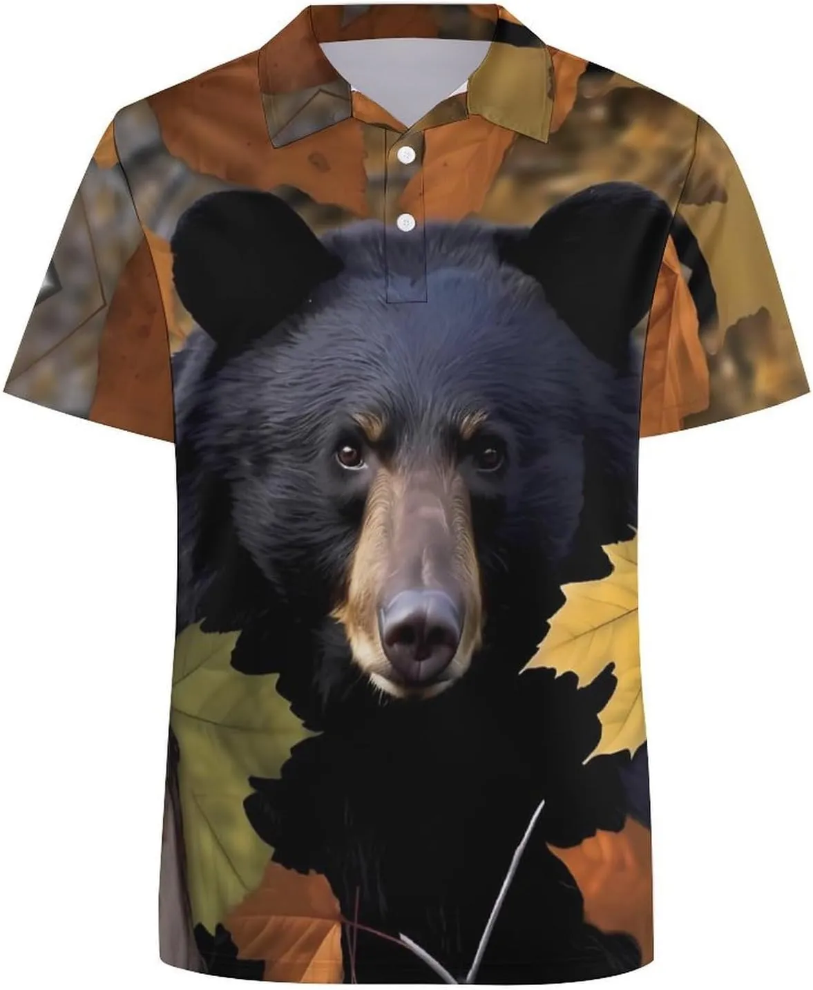 Camouflage Ca-mo Bear Mens Short Sleeve Polo Shirts Straight Sports Golf Tennis T-Shirt Quick Dry Long Top