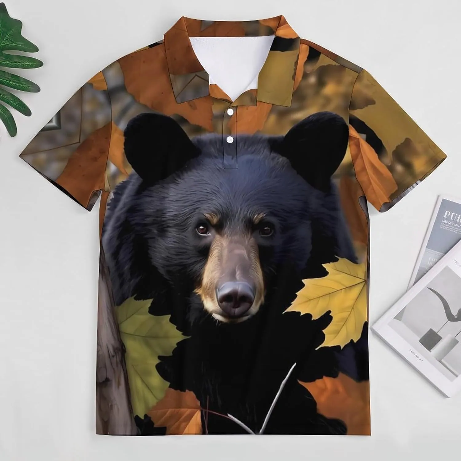 Camouflage Ca-mo Bear Mens Short Sleeve Polo Shirts Straight Sports Golf Tennis T-Shirt Quick Dry Long Top