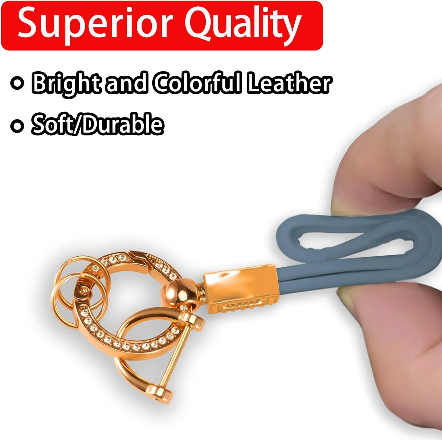 Car Keychain With Bling Rhinestones,Microfiber Leather Wristlet Keychain,Universal Key Fob Keychain for all Car