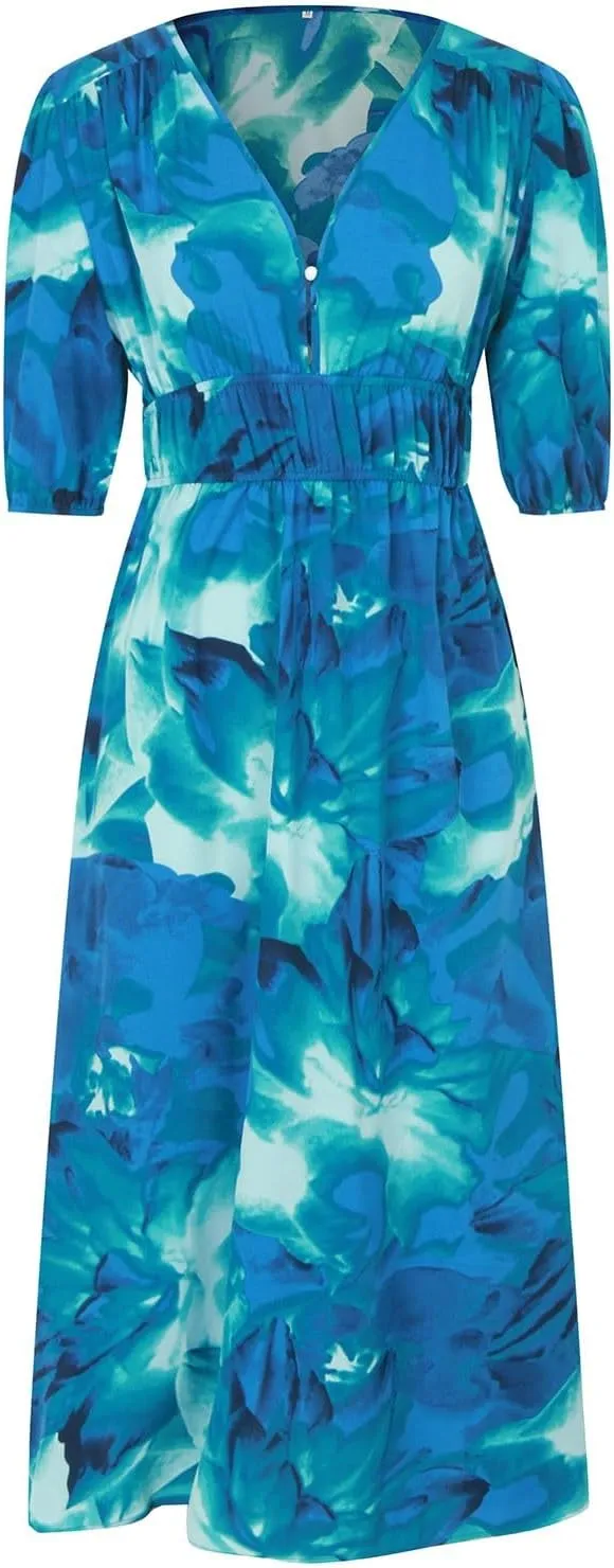 Casual Floral Print Dress V Neck Tie Shoulder Sleeveless Mini Dresses Ruffle Hem Beach Dress for Women and Girl