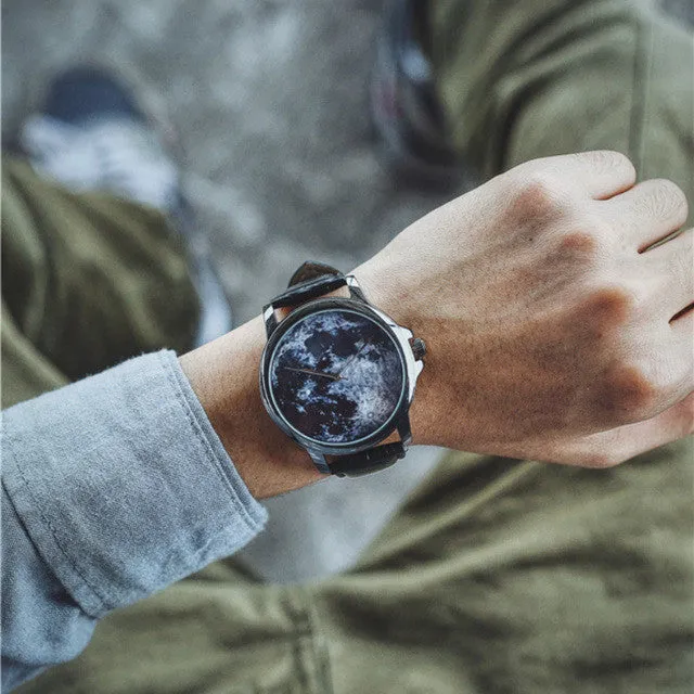 Casual Watch Moon Photo Men's Watch Night Starry Sky Space Watch 2017 Little Star Wristwatch Crystal Special Birthday Gift