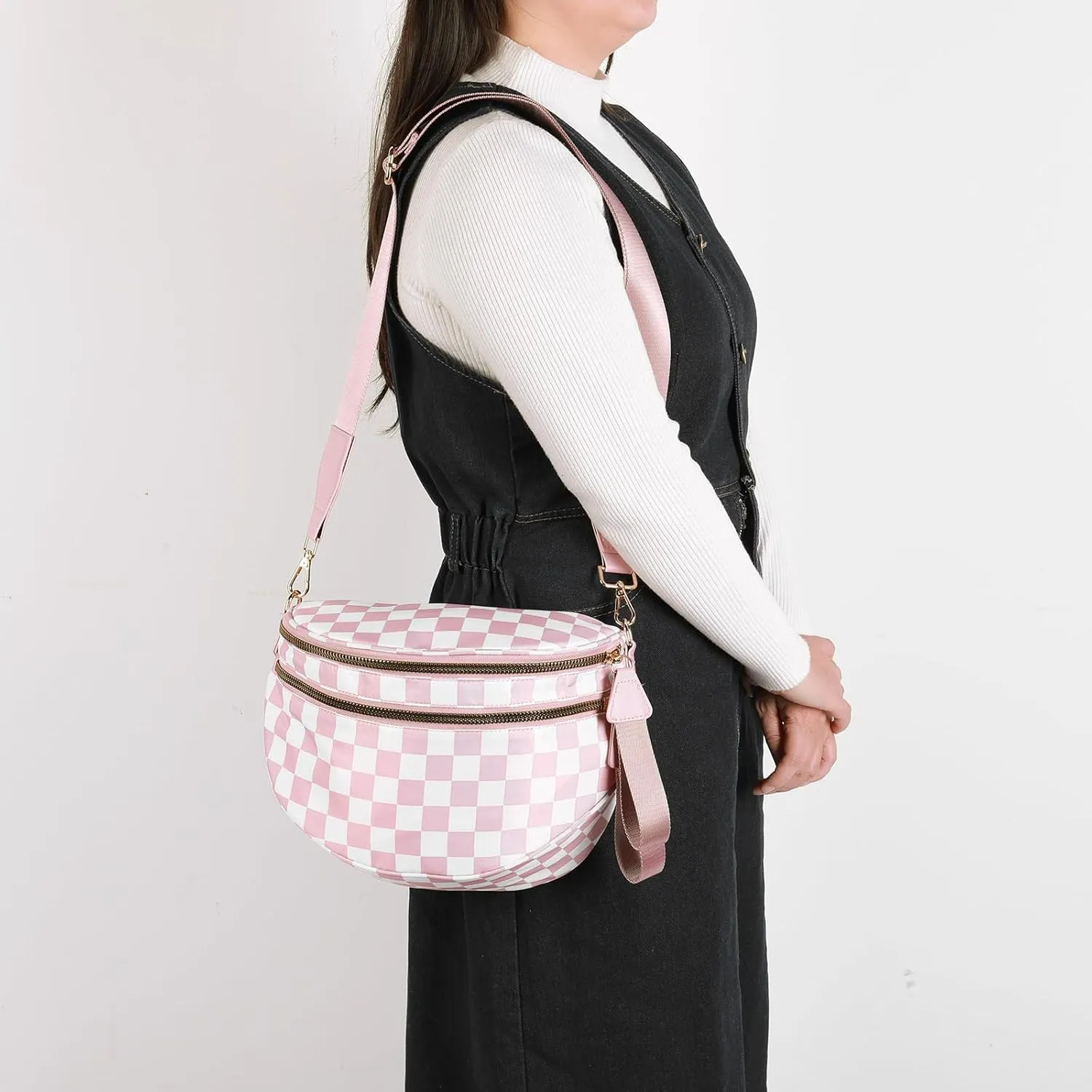 Checkered Crossbody Bum Bags for Women Nylon Checkered Purse Checkerboard Fanny Pack