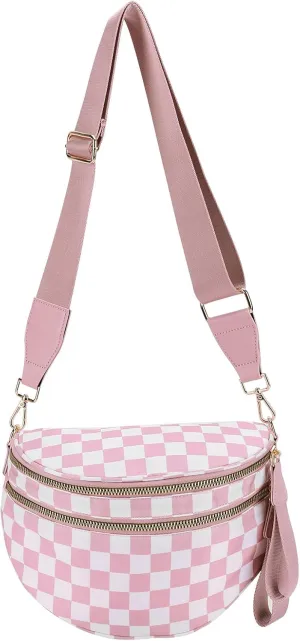 Checkered Crossbody Bum Bags for Women Nylon Checkered Purse Checkerboard Fanny Pack