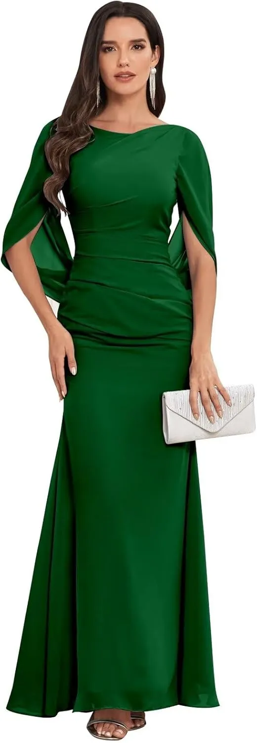 Chiffon Mermaid Mother of The Bride Dresses for Women Long Cape Sleeve Elegant Formal Evening Dress