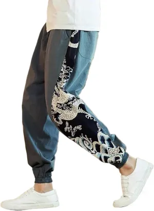 Chinese Dragon Harem Pants Men's Jogging Pants Sweatpants Japanese Street Men's Pants Dragon Stitching Harem Pants