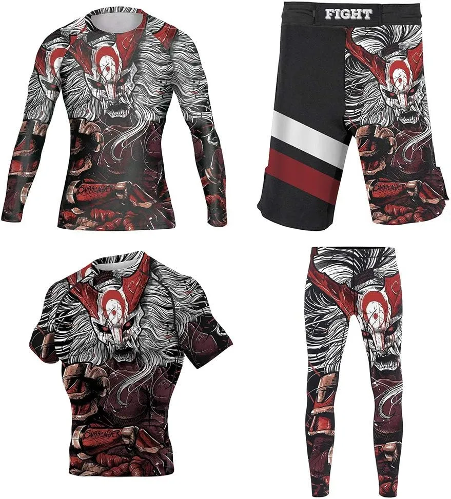 CHOO Mens Mask Samurai BJJ Athletic Shirts Undershirt Exercise Spats Fightwear Set 4-Pack, Medium