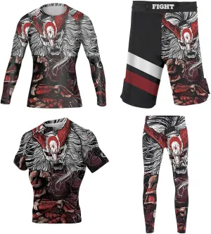 CHOO Mens Mask Samurai BJJ Athletic Shirts Undershirt Exercise Spats Fightwear Set 4-Pack, Medium