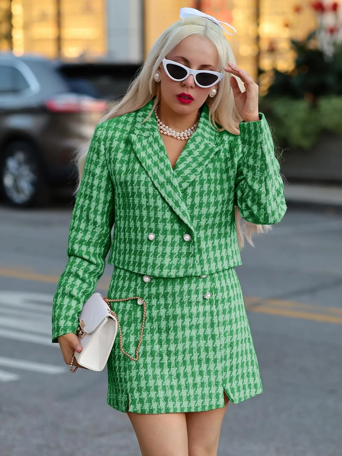 Cicy Bell Womens Cropped Tweed Blazer Sets 2 Piece Outfits and Mini Skirt Sets Business Casual Suits