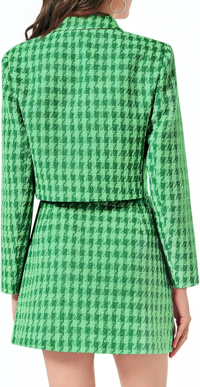 Cicy Bell Womens Cropped Tweed Blazer Sets 2 Piece Outfits and Mini Skirt Sets Business Casual Suits