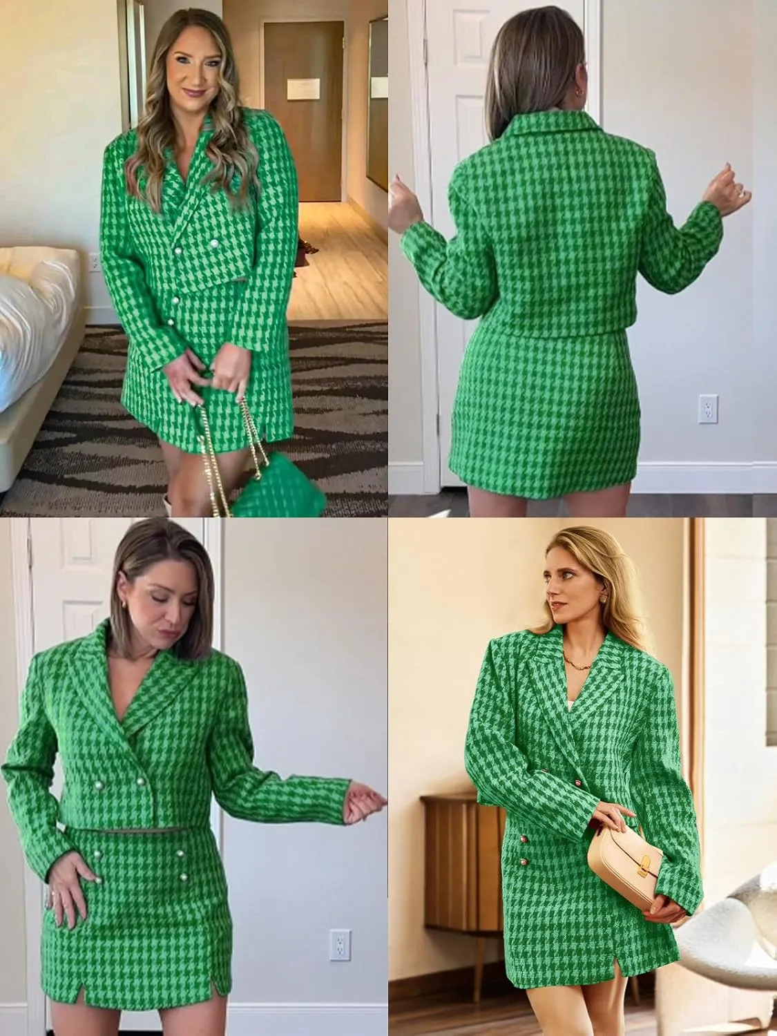 Cicy Bell Womens Cropped Tweed Blazer Sets 2 Piece Outfits and Mini Skirt Sets Business Casual Suits