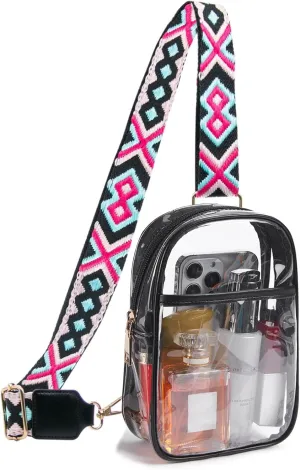 Clear Sling Bag, Clear Crossbody Purse Bag Fanny Pack Stadium Approved for Women, Chest Backpack for Travel Concerts (Black)