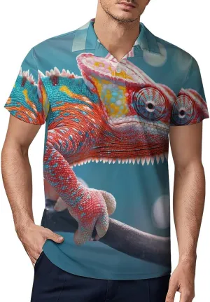Colorful Chameleon Men's Polo-Shirt Regular-Fit Short Sleeve Sports Quick Dry Golf Tennis T-Shirt