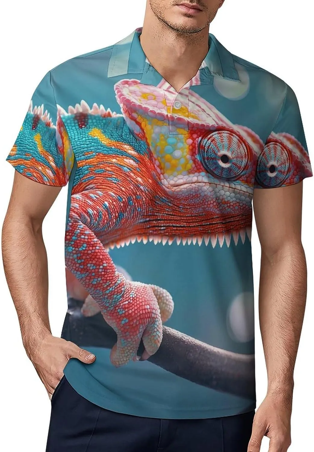 Colorful Chameleon Men's Polo-Shirt Regular-Fit Short Sleeve Sports Quick Dry Golf Tennis T-Shirt