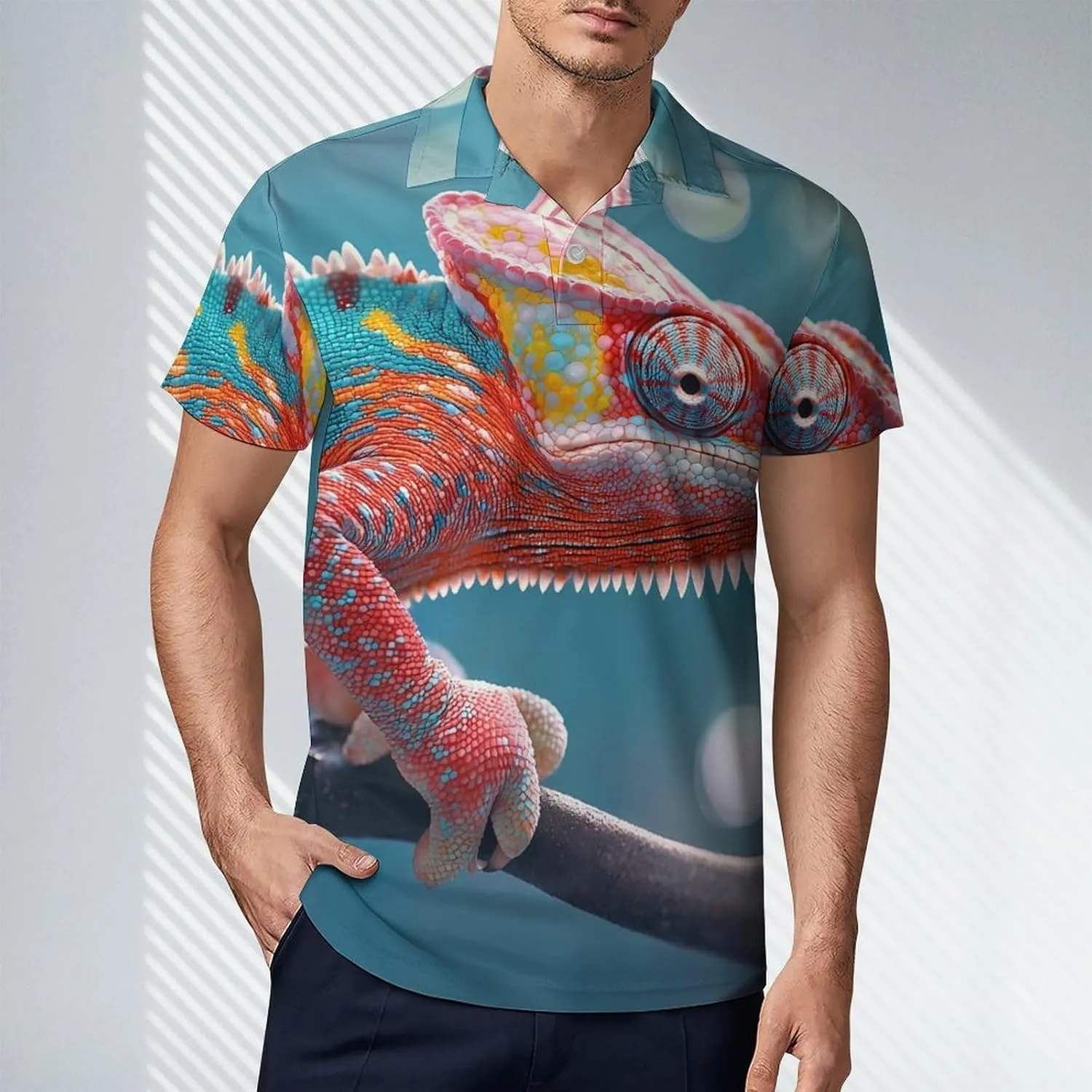 Colorful Chameleon Men's Polo-Shirt Regular-Fit Short Sleeve Sports Quick Dry Golf Tennis T-Shirt