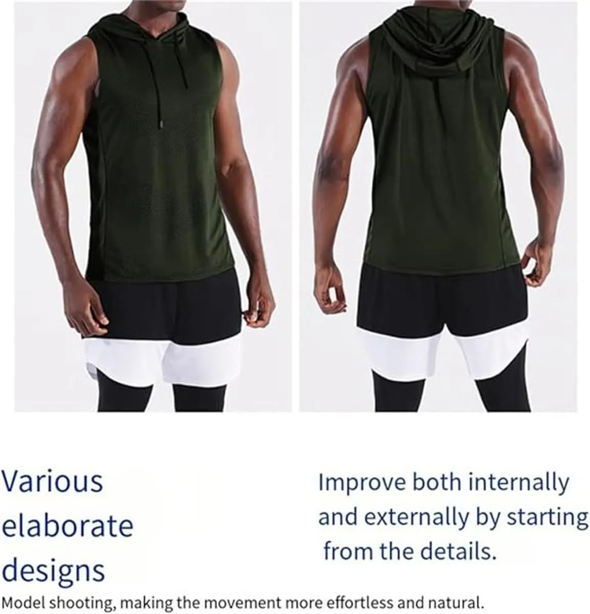 Convenientto 3-Pack Sleeveless Hooded Workout Shirts, Men's Quick-Dry Gym Hiking Sports Breathable Tee