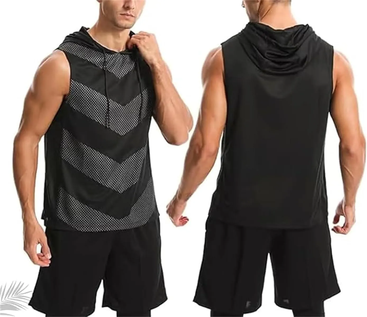 Convenientto 3-Pack Sleeveless Hooded Workout Shirts, Men's Quick-Dry Gym Hiking Sports Breathable Tee