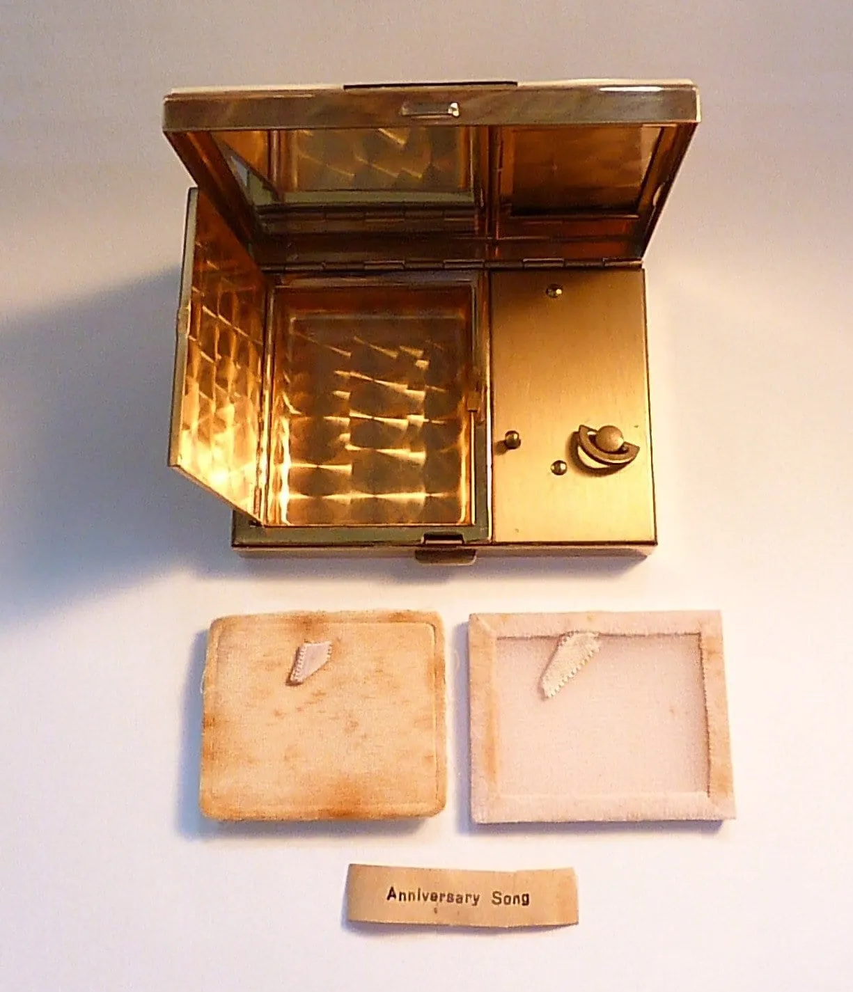 Copper wedding anniversary gifts mother of pearl and abalone 1950s musical powder box