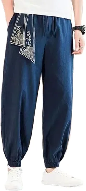 Cotton Linen Harem Pants Men Elastic Waist Jogger Casual Cuffed Pants Male Trousers Chinese Traditional Clothing