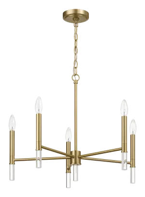 Courtyard Five Light Golden Brass Candle Light Chandelier 24"W × 17.75"H