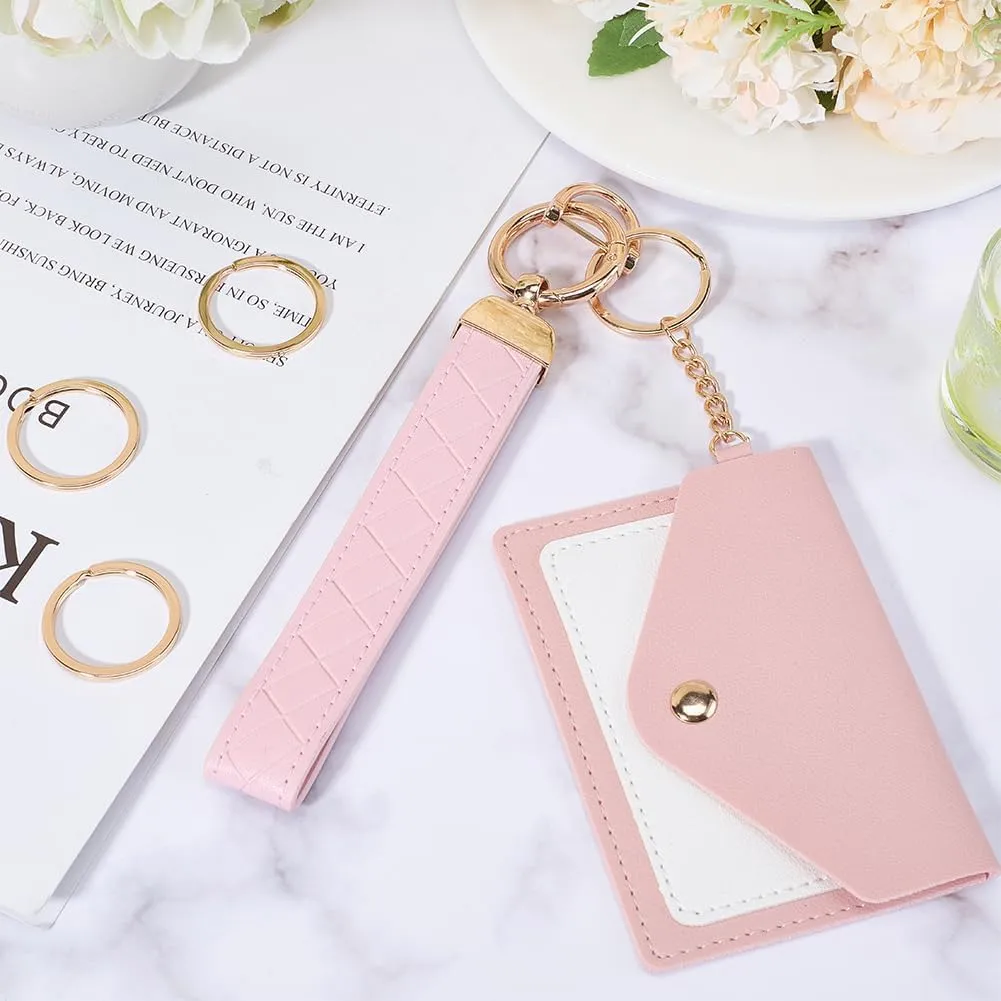 CREATCABIN Leather Wristlet Keychain Wallet Keychain Wristlet Small Slim Credit Card Holder
