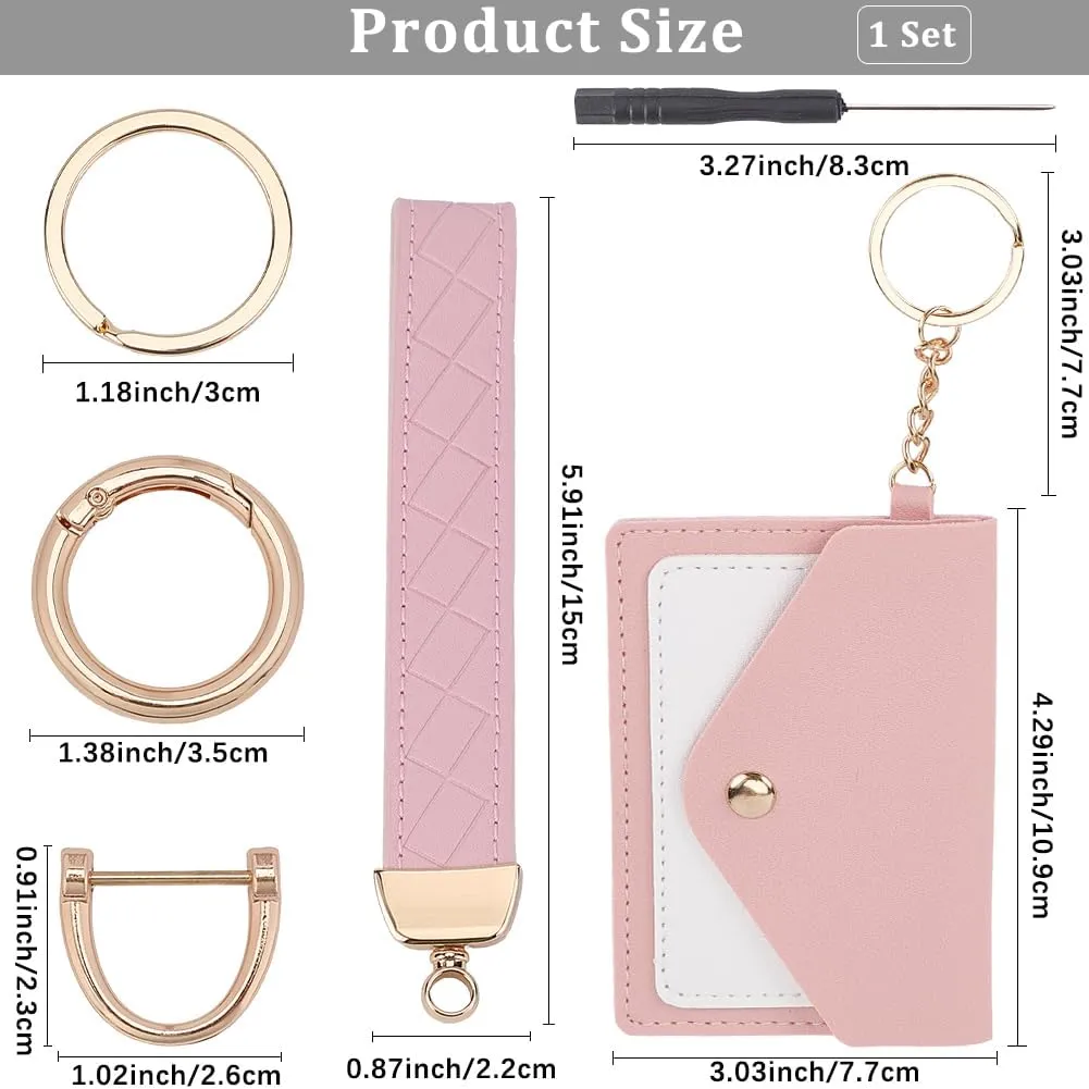 CREATCABIN Leather Wristlet Keychain Wallet Keychain Wristlet Small Slim Credit Card Holder