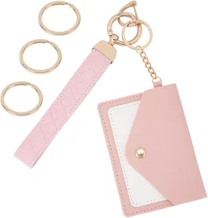 CREATCABIN Leather Wristlet Keychain Wallet Keychain Wristlet Small Slim Credit Card Holder