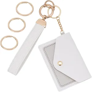 CREATCABIN Leather Wristlet Keychain Wallet Keychain Wristlet Small Slim Credit Card Holder