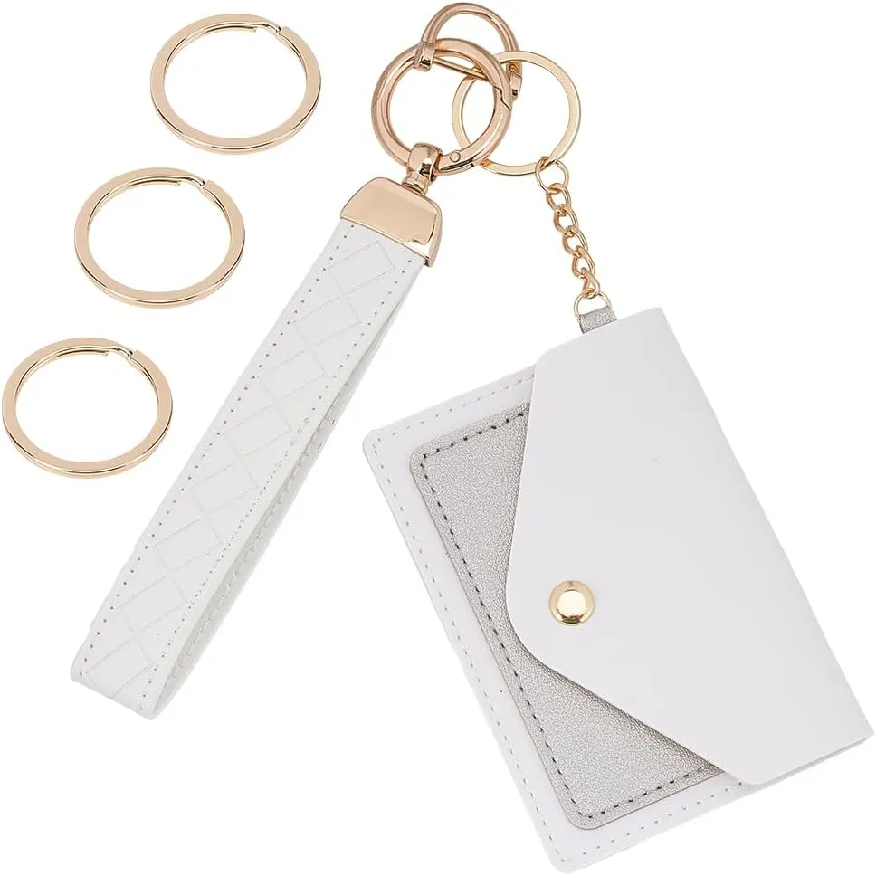 CREATCABIN Leather Wristlet Keychain Wallet Keychain Wristlet Small Slim Credit Card Holder