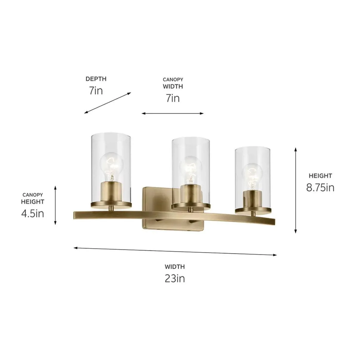 Crosby 23 In 3-Lights Bathroom Vanity Light, Gold Finish