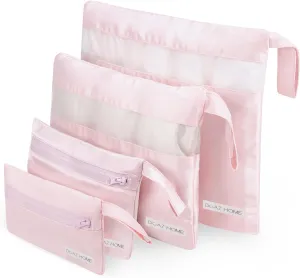 DGAZ Silk Packing Cubes for Travel, 4 Set Lightweight Vacation Travel Essentials, Expandable Storage Travel Luggage Bags Organizers(Pink)