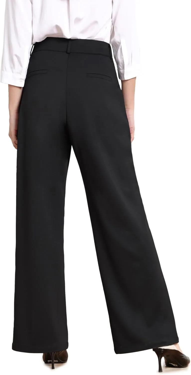 Dress Pants Women Wide Leg Work Business Office High Waisted Zipper Casual Slacks Trousers with Pockets 29"